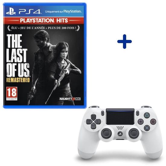 Pack PlayStation : Manette PS4 Dualshock 4.0 V2 Glacier White + The Last of Us Remastered PlayStation Hits