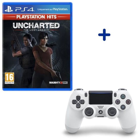 Pack PlayStation : Manette PS4 Dualshock 4.0 V2 Glacier White + Uncharted: The Lost Legacy PlayStation Hits