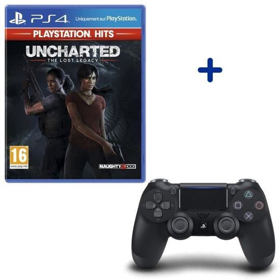 Pack PlayStation : Manette PS4 Dualshock 4.0 V2 Jet Black + Uncharted: The Lost Legacy PlayStation Hits