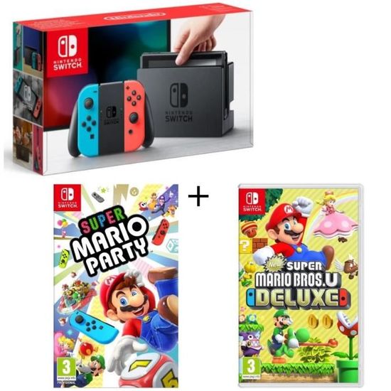 Pack Nintendo Switch Néon + New Super Mario Bros U Deluxe + Super Mario