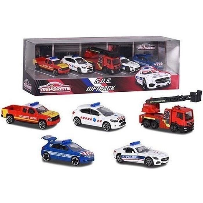 coffret majorette premium sos 5 véhicules métal 1/64 - chevrolet, citroën, man, peugeot, mercedes