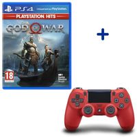 Pack PlayStation : Manette PS4 Dualshock 4.0 V2 Magma Red + God of War PlayStation Hits