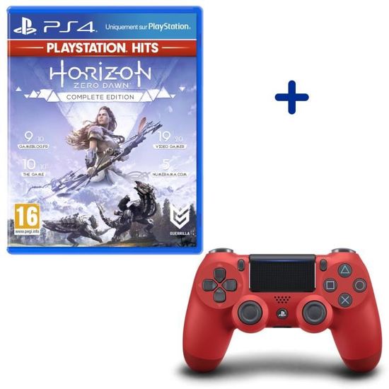 Pack PlayStation : Manette PS4 Dualshock 4.0 V2 Magma Red + Horizon: Zero Dawn Complete Edition PlayStation Hits