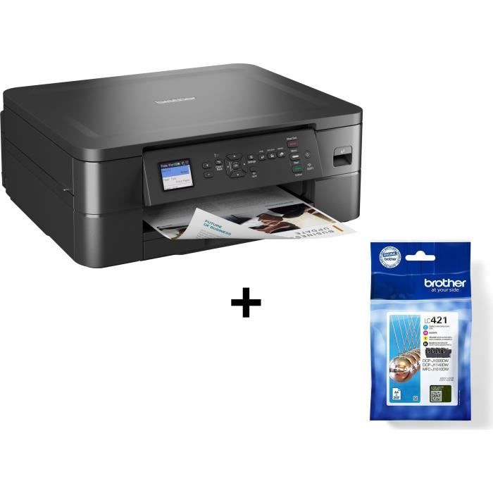Pack BROTHER: Imprimante Multifonction - Jet dencre 3-en-1 - A4 - Couleur -Wi-Fi -DCPJ1050DWRE1 + Pack de 4 Cartouches LC421VAL