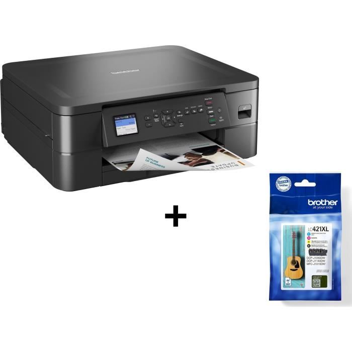 Pack BROTHER : Imprimante Multifonction - Jet dencre 3-en-1 - A4 -Couleur -Wi-Fi -DCPJ1050DWRE1 + Pack de 4 Cartouches LC421XLVAL