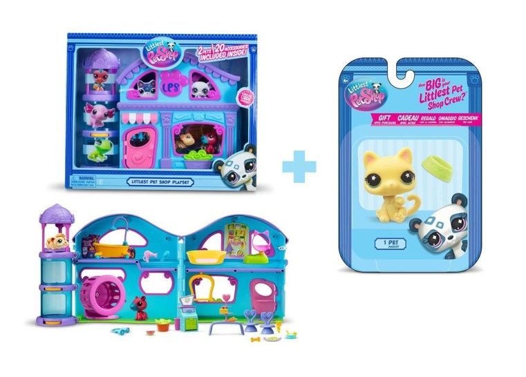 Lot Littlest Pet Shop La Grande Maison (3 pets et 16 accessoires) et un Single Pet supplémentaire offert