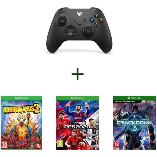 Pack Xbox - Manette sans fil Carbon Black + 3 Jeux Xbox One : eFootball PES 2020, Borderlands 3 et Crackdown 3