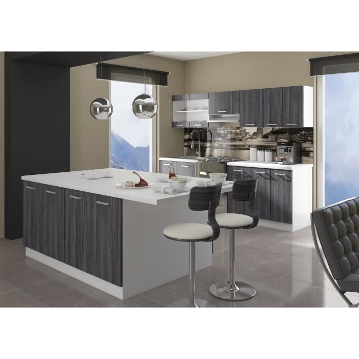Ultra Ilot Central L 200 Cm Avec Plan De Travail Decor Chene Gris Cdiscount Maison