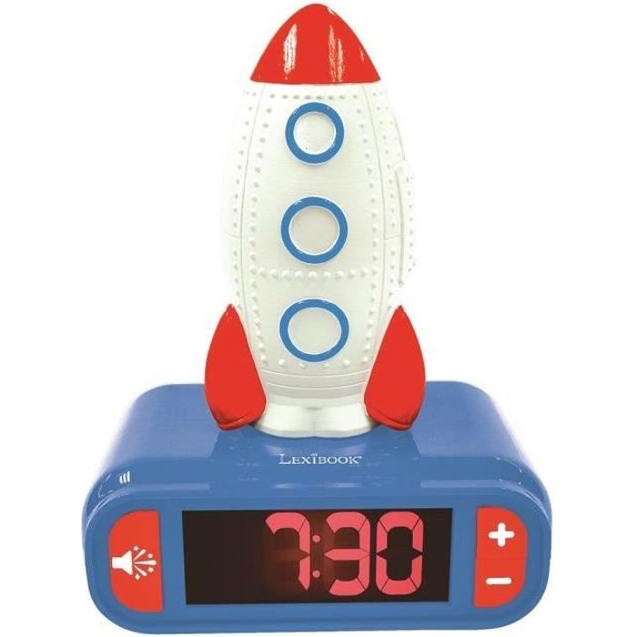 Réveil avec veilleuse fusée - LEXIBOOK - Effets sonores de l'espace - Écran LCD - Pour enfant à partir de 3 ans