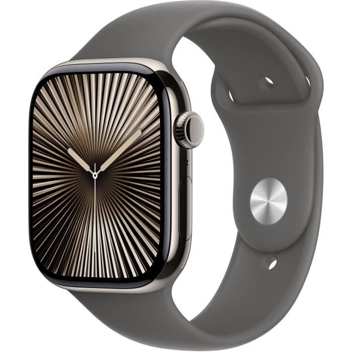 Apple Watch Series 10 GPS Cellular 46mm Boitier Natural Titanium Bracelet Stone Grey Sport Band S M Cdiscount Telephonie