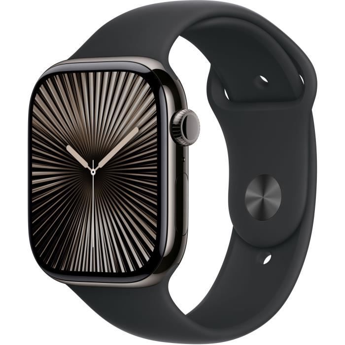 Apple Watch Series 10 GPS Cellular 46mm Boitier Slate Titanium Bracelet Black Sport Band S M Cdiscount Telephonie