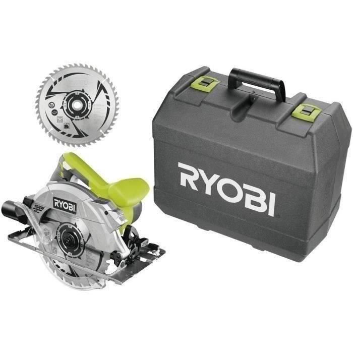 RYOBI - Scie circulaire 1 600 W laser + coffret 2 lames 190 mm 24 & 48 dents guide parallèle buse & clé de service - RCS1600-K2B