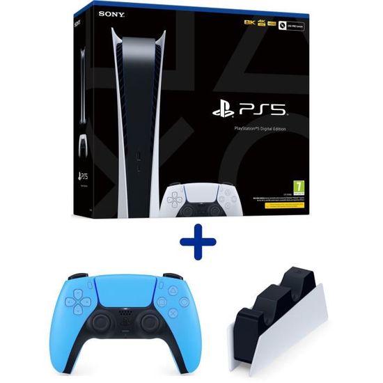 Pack PS5 Digital Console PS5 + DualSense Starlight Blue + Station de