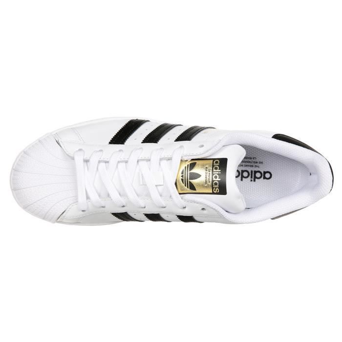 Baskets Superstar Blanc Noir Enfant ADIDAS ORIGINALS Cuir Lacets Semelle cupsole en caoutchouc