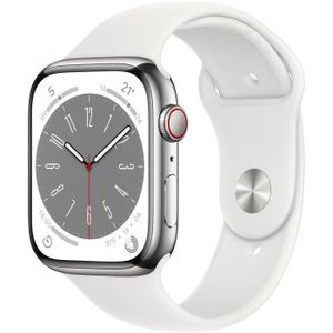 MONTRE CONNECTÉE Apple Watch Series 8 GPS + Cellular - 45mm - Boîtier Silver Stainless Steel - Bracelet White Sport Band - Regular