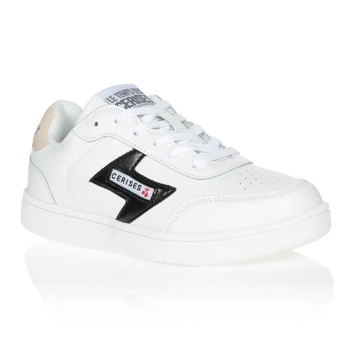 LE TEMPS DES CERISES Baskets Flash White Blanc/Noir Femme