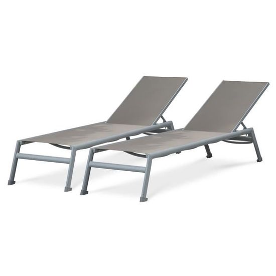 DCB GARDEN Lot de 2 chaises longues en aluminium et textilène Mayotte