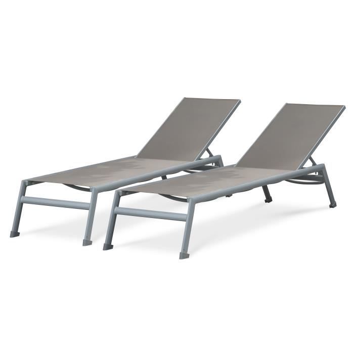 Dcb Garden Lot De 2 Chaises Longues En Aluminium Et Textilene Mayotte Gris Et Taupe Achat Vente Chaise Longue 2 Ch Longues Mayotte Gris Cdiscount