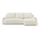 BRAND Canapé d'angle droit convertible 4/5 places MILO - Tissu bouclette beige clair - Coffre de rangement - L 264 x H 84 x P 99/145 cm