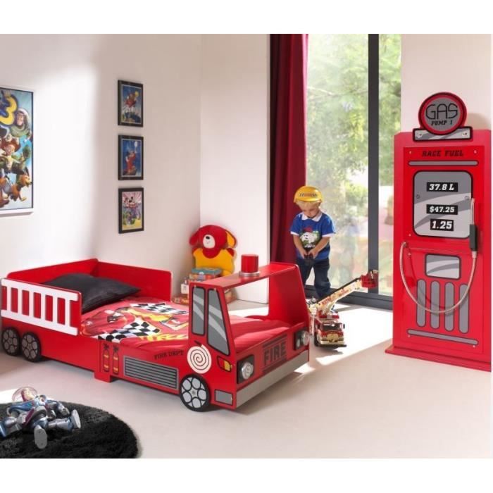 Vipack - FUN Lit pompier enfant + armoire - Rouge