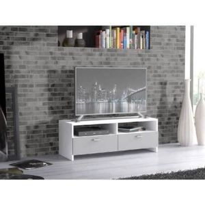 MEUBLE TV Meuble TV PILVI - Blanc et gris mat - Contemporain - L 95 x P 36 x H 34,5 cm