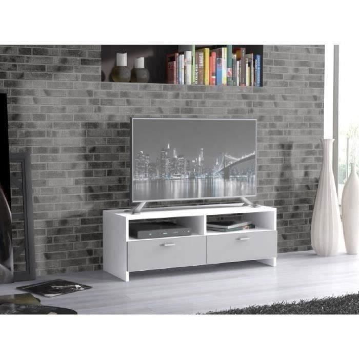 meuble tv contemporain blanc et gris mat l 95 cm pilvi cdiscount maison