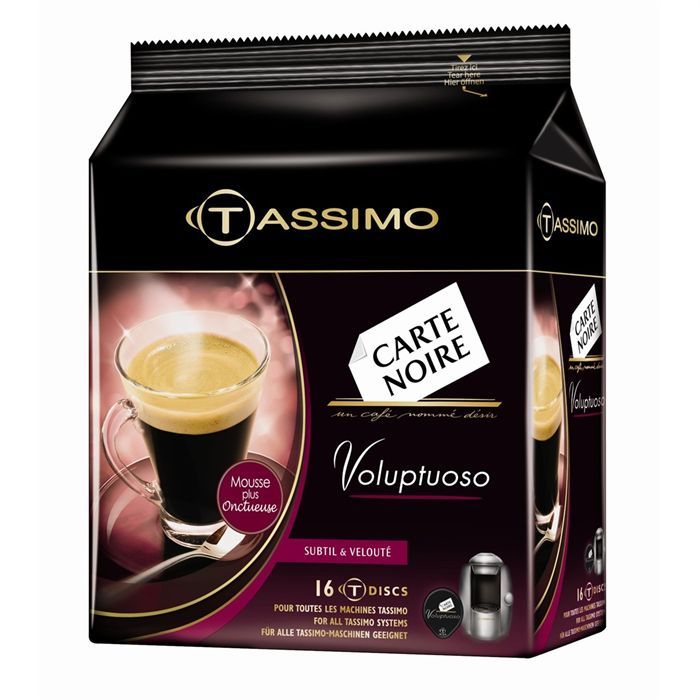 CARTE NOIRE DOSES VOLUPTUOSO TASSIMO CARTE NOIRE (LOT DE 16) Comparer les  prix de CARTE NOIRE DOSES VOLUPTUOSO TASSIMO CARTE NOIRE (LOT DE 16) sur  Hellopro.fr