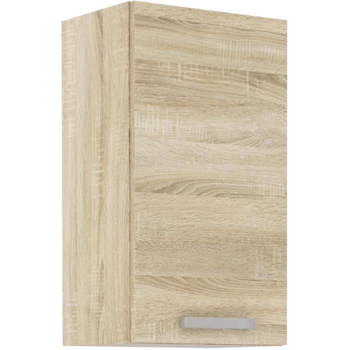 Meuble haut 1 porte battante - Décor chêne sonoma - L 40 x P 31,6 x 72 cm - LASSEN