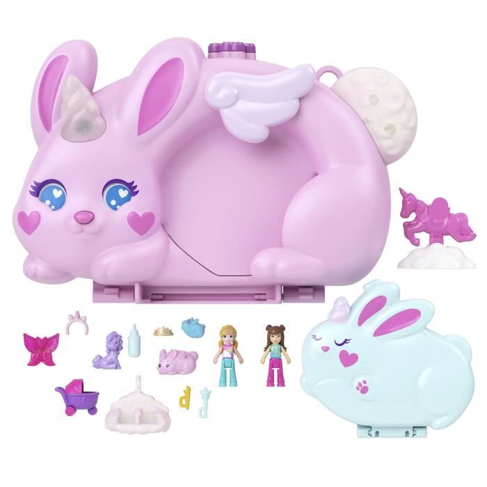 Polly Pocket Coffret Ourson Fraise Avec Jardin, 2 Mini-Figurines, 12 Accessoires Dont Panier Élévateur, 5 Éléments De Jeu, Jouet Voyage, Jouet Enfant, A Partir De 4 Ans, HRD35