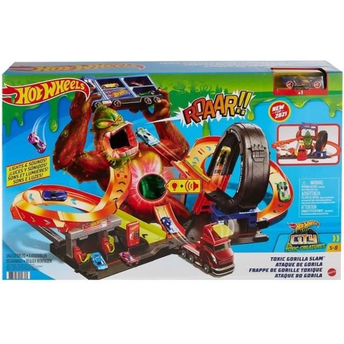 Hot wheels - super dino robot garage - petite voiture - 5 ans et +