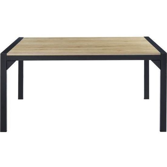 TEXAS Table à manger de 6 à 8 personnes style industriel décor chêne + pieds en métal noir laqué - L 160 x l 90 cm