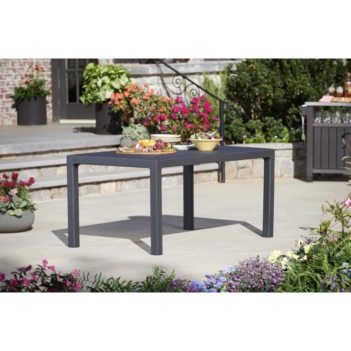 Table de jardin KETER Melody imitation résine tressée 160x94x74 cm