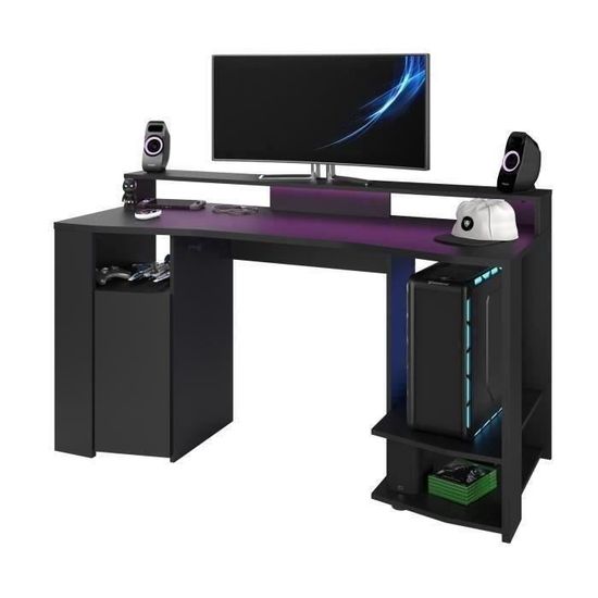 Bureau GAMER PC avec Led couleur Graphite avec porte et tiroir - Abitare