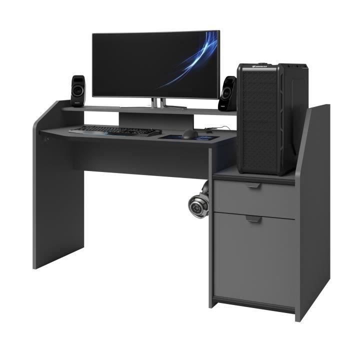 Gaming Bureau De Jeu Decor Gris Et Noir L 154 X P 92 X H 68 Cm