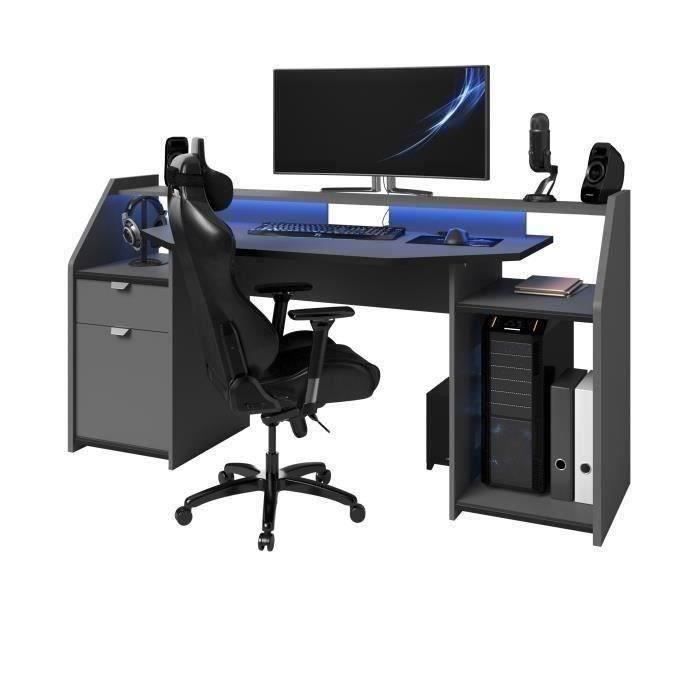 Gaming Bureau De Gamer Gris Ombre Et Noir L 180 Cm Achat