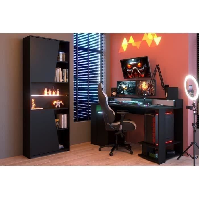 HLFURNIEU Bureau Gaming avec LED, Bureau Gamer 140 × 60 cm, Table Gaming  Ergonomique - Cdiscount Maison