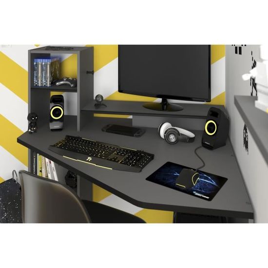 Gaming Bureau D Angle Reversible Decor Gris Et Noir L 112 X P