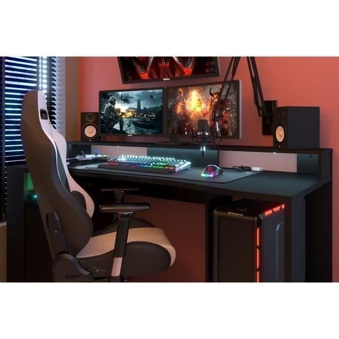 Bureau gaming en bois MDF noir - PEGANE - Longueur 160cm - Hauteur 70cm -  Eclairage RGB inclus - Cdiscount Maison