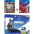Pack Playstation : PS4 Slim 500 Go Noire + Voucher Fortnite + eFootball PES 2020 + GTA V Jeux PS4-0