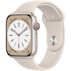 MONTRE CONNECTÉE Apple Watch (Series 8) 2022 GPS 45 mm - Aluminium Lumière stellaire - Bracelet sport Blanc - Reconditionné - Très bon état