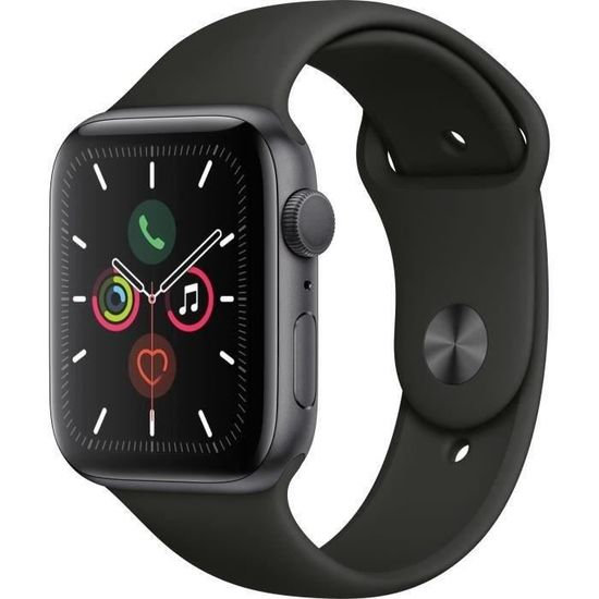 Apple Watch Series 5 GPS 44 mm Boîtier Aluminium Gris Sidéral - Bracelet Noir - M/L (2019) - Reconditionné - Très bon état