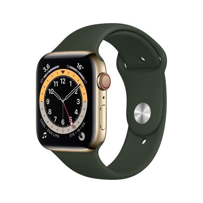 Apple Watch Series 6 GPS + Cellular - 44mm Boîtier acier Or - Bracelet Vert (2020) - Reconditionné - Très bon état - Apple