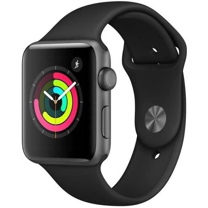 Apple Watch Series 3 GPS - Boîtier 42 mm Gris sidéral Aluminium - Bracelet Noir (2017) - Reconditionné - Très bon état