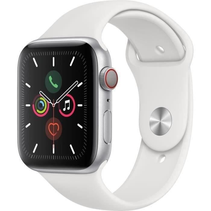 Apple Watch Series 5 Cellular 44 mm Boîtier aluminium Argent - Bracelet Blanc - M/L (2019) - Reconditionné - Très bon état - Apple