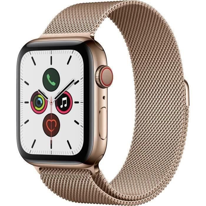Apple Watch Series 5 Cellular 44 mm Boîtier acier Or Bracelet Milanais Or / 2019 - vue 4