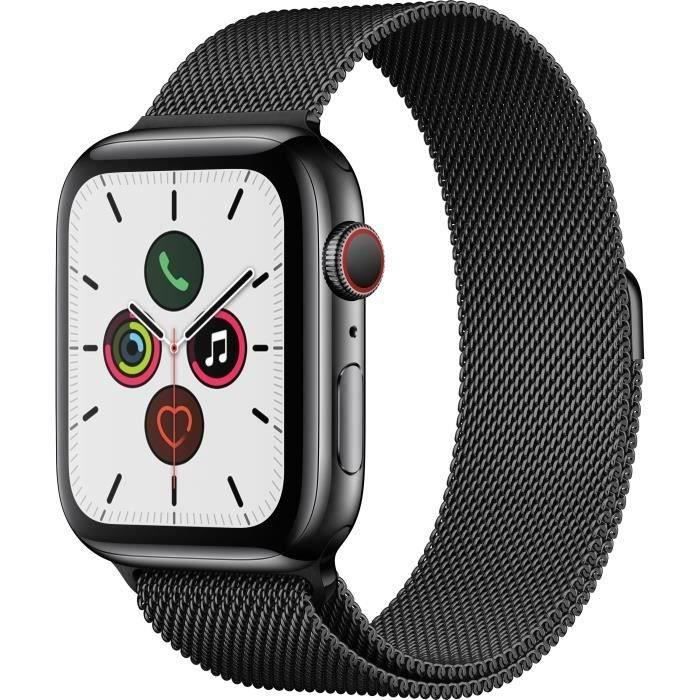 Apple Watch Series 5 Cellular 44 mm Boîtier acier Noir Sidéral - Bracelet Noir-M/L (2019) - Reconditionné - Très bon état