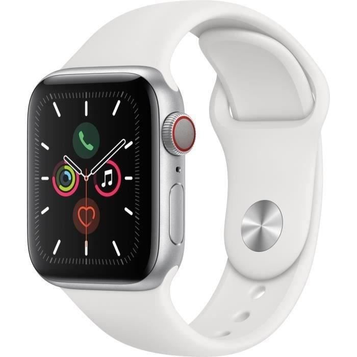 Apple Watch Series 5 Cellular 40 mm Boîtier aluminium Argent - Bracelet Blanc - S/M (2019) - Reconditionné - Très bon état