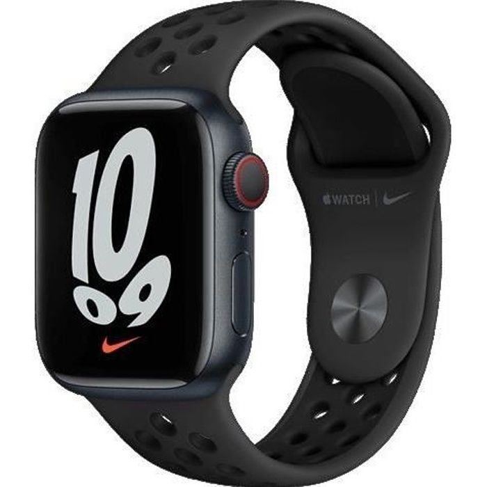 Apple Watch Nike Series 7 GPS + Cellular 45 - Aluminium Midnight - Sport band Nike anthracite / black - Reconditionné - Très bon état - Apple
