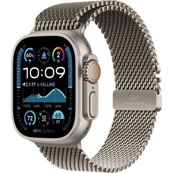 Apple Watch Ultra 2 GPS+Cellular 49mm Natural Titanium - Bracelet Titanium Milanese Loop S (2024) - Reconditionné - Très bon état Reconditionné - Apple reconditionné disponible sur Cdiscount Seconde Vie