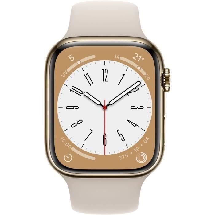 Apple Watch Series 8 GPS + Cellular 45mm Boîtier Gold Stainless Steel Bracelet Starlight Très bon état